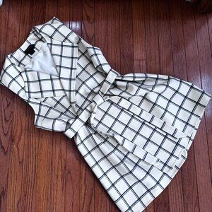 Pendleton Wool Longline Wrap Vest – Ivory & Black Windowpane Plaid Belted, Women